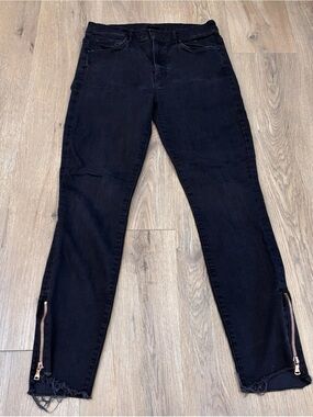 MOTHER Black Skinny Jeans with Rose Gold Ankle Zippers